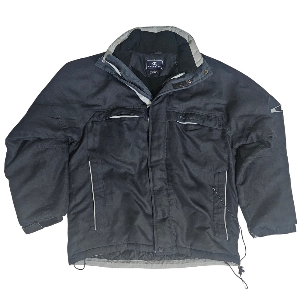 Champion Mens Black Heavyweight Winter Parka Jacket Reflective Size M *TEAR*